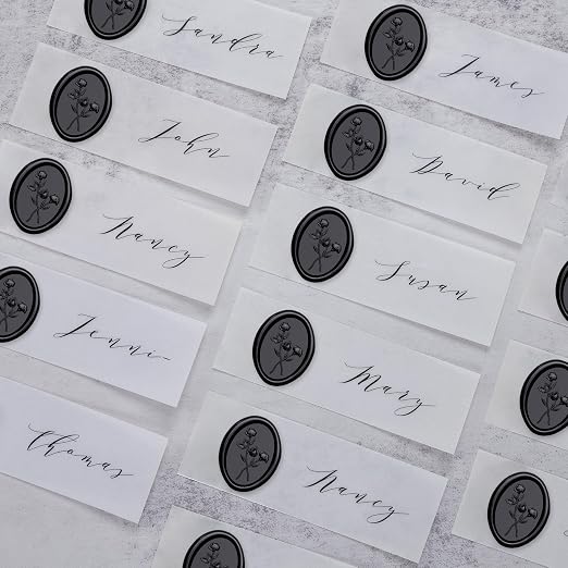 UNIQOOO Wax Seal Stickers - 3D Flower Oval Shape Wedding Invitation Envelope Seal Stickers, 50 Pcs Self- Adhesive Black Stickers, Perfect for Invitation, Christmas, Gift Wrapping