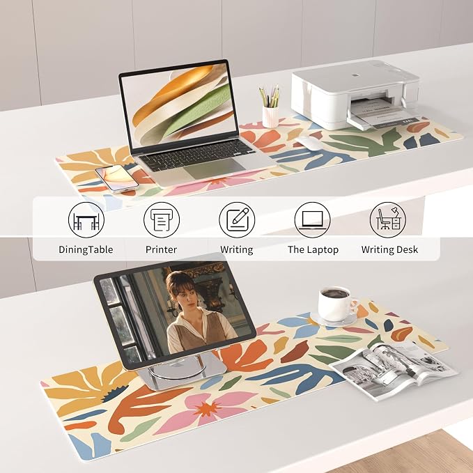 Colorful Star Abstract Floral Large Mouse Pad, Waterproof Office Desk Mat, 31.5" x 11.8"