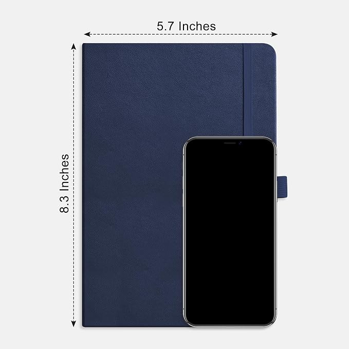 AHGXG Dotted Journal Notebook, 160 Numbered Pages, A5 Medium Size (5.7'' x 8.3''), 120 GSM Thick Paper, Leather Hardcover, for Journaling, Planning, Tracking (Blue)
