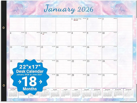 2026 Desk Calendar Large 22x17 – Desk Top Calendar 2026 with plastic cover