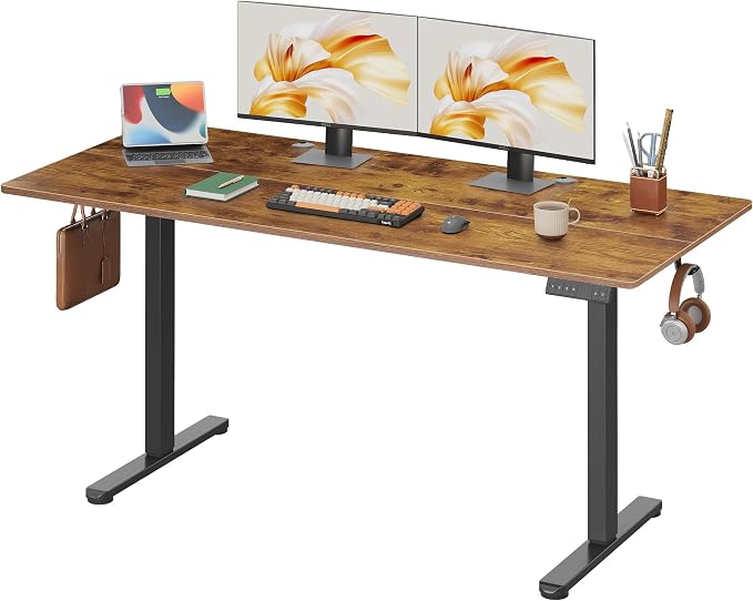 DEVAISE 63 Inch Standing Desk with Split Top, Ergonomic Computer Desk, Rustic Brown