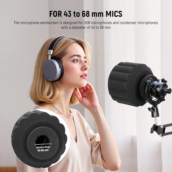 NEEWER Microphone Isolation Ball Shield Pop Filter, Portable Windscreen Mic Cover for Studio Vocal Booth Recording, Sound Absorbing Five Layer Foam Acoustic Equipment for 43-68 mm Mics, MS012