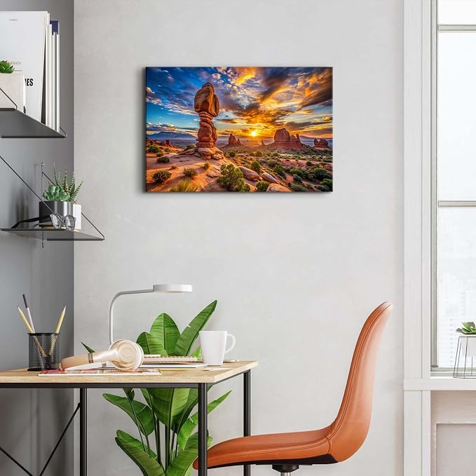 Arches National Park Wall Art Nature Sunset Desert Pictures Living Room Wall Decor USA Moab Utah Wilderness Scenery Canvas Painting Green Botanical Posters Prints Artwork Bathroom Decorations 16x24"