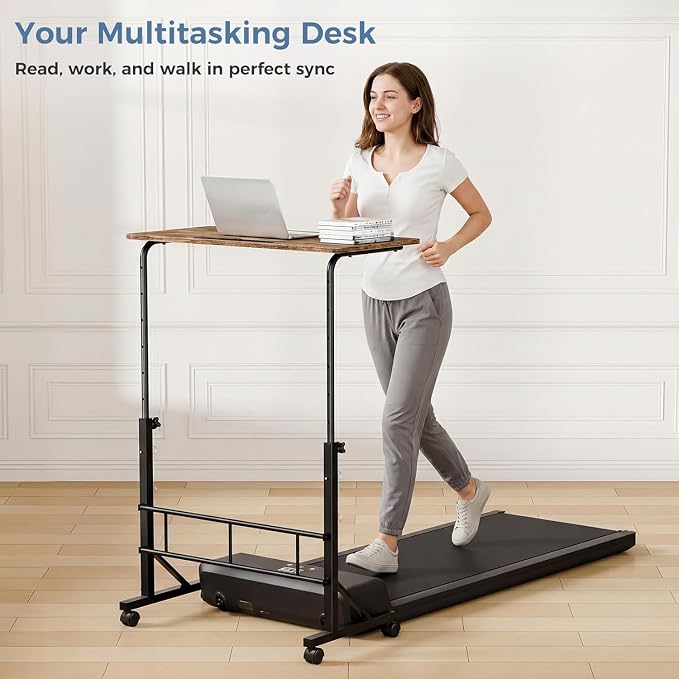 Simple Deluxe 31.5" Adjustable Height Mobile Desk with Locking Wheels & Pin-Lock – Height-Adjustable Standing Desk– Heavy-Duty Portable Workstation for Small Spaces & Home Office – Brown