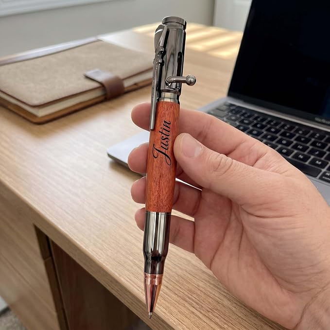 Personalized Bolt Action Pen Gift Set,Free Engraved Metal Ballpoint Pen with 2 Refills,Office Decor Pen,Custom Gifts for Men,Husband,Father,Boyfriend,Grandfather,Brothers. (Wooden)