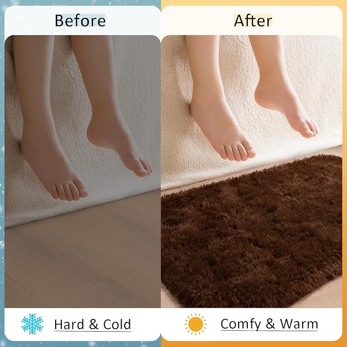 HOMORE Runner Rug 2x4 Brown Rug for Bedroom, Fluffy Runner Rugs for Hallway Bedside, Long Rugs for Living Room Kids Room, Soft Carpet for Dorm Indroor Entrance