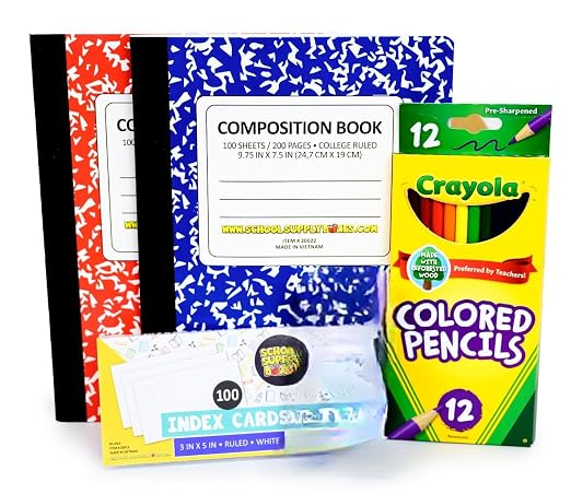 School Supply Boxes | Secondary School Case (2 Boxes) | Back to School Essentials Kit for Students & Teachers | Includes 1" Binders, College-Ruled Notebooks, College-Ruled Filler Paper, & More