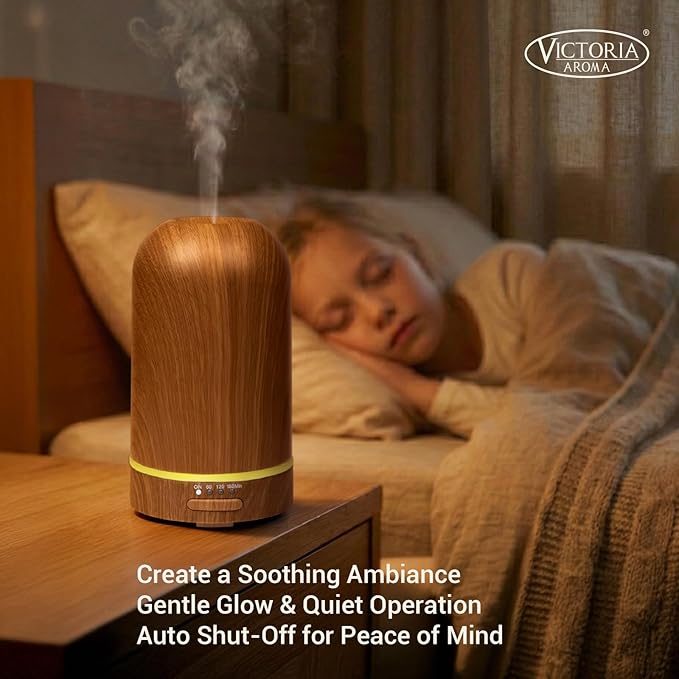 Ultrasonic Essential Oil Diffuser 100ML - Cool Mist Humidifier, 7-Color LED Lights, 3 Timer & Auto Shut-Off, Ideal Gift for Home Bedroom Office (Wood Brown)