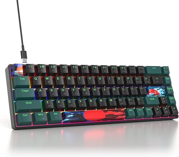 60 Percent Gaming Keyboard Mechanical with Linear Red Switch, 65% Wired Ultra-Compact Mini Keyboard Rainbow with PBT Keycaps for Ps4/Ps5/Xbox(68 Green)