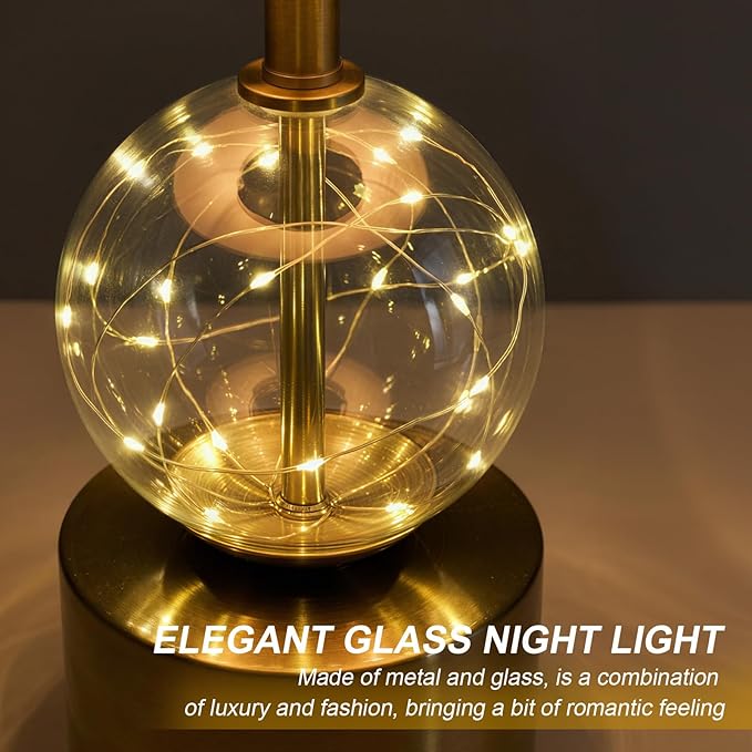 Oneach 20.5" Small Bedside Table Lamps for Bedroom Nightstands, Gold Glass Modern Table Lamps Set of 2 with USB A+C Charging Port, Night Light, Luxury Lamps for Living Room End Table(Bulbs Included)