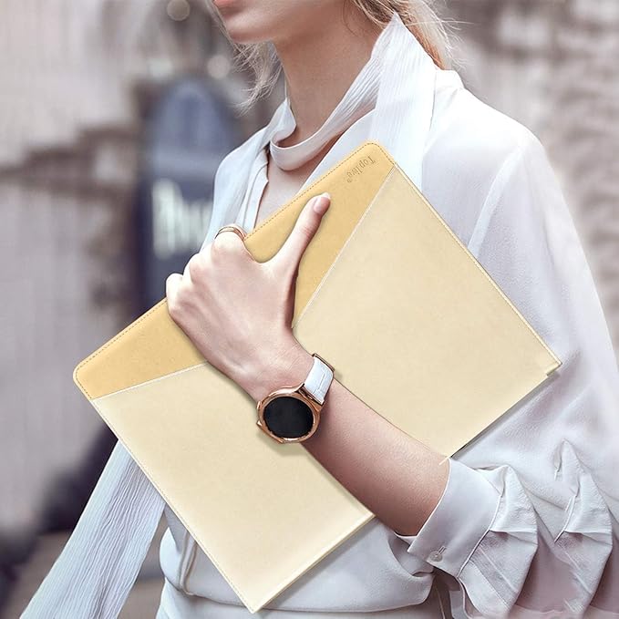 Toplive Padfolio 3 Ring Binder Organizer Business Portfolio Folder for Women, A4/ Letter Size PU Leather Portfolio Padfolio for Interview Conference Presentation, Gold