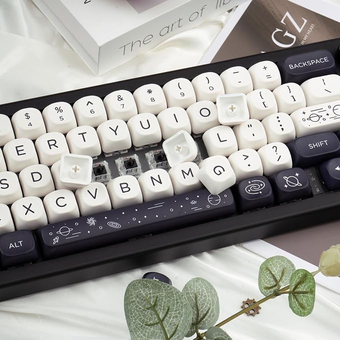 MOA Keycaps 126 Keys PBT Keycaps Dye-Sublimation Custom Keyboard Key Caps Set for Cherry Gateron MX Switches Mechanical Keyboards, Black White Space Theme Key Caps