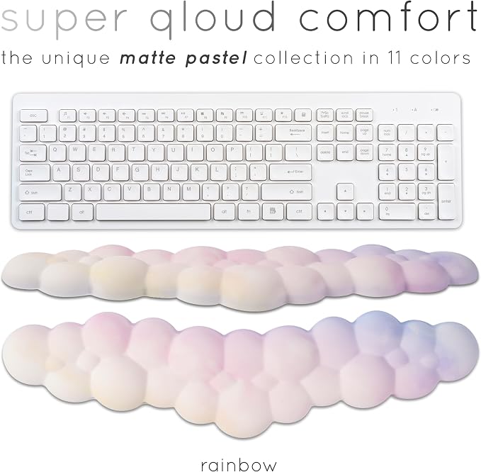 Rainbow Cloud Keyboard Wrist Rest – Create-ables Qloud Rainbow Wrist Rest for Computer Keyboard and Mouse, Ergonomic Memory Foam Wrist Pad with Non-Slip Base, Includes Cloud Mouse Pad