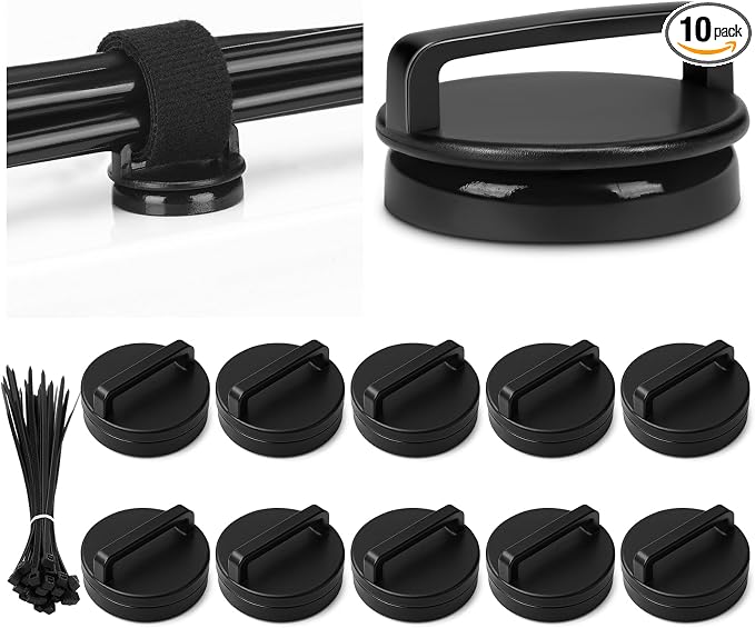 Tellegloww 10 Pcs Magnetic Zip Tie Mount Base Bulk with Nylon Cable Ties 23mm Black Magnetic Cable Clips Wire Holder Multipurpose Ties Management Base Electrical Supplies for Wire