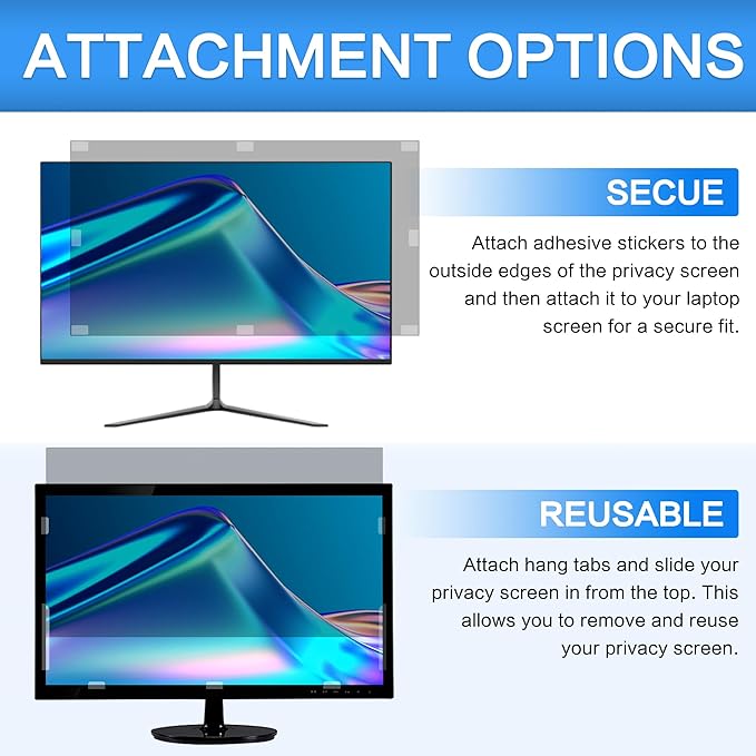 ZOEGAA 23 Inch Computer Privacy Screen Filter for 16:9 Widescreen Computer Monitor 20.06"x11.3" - Computer Screen Privacy Shield and Anti Blue Light Anti Glare Protector