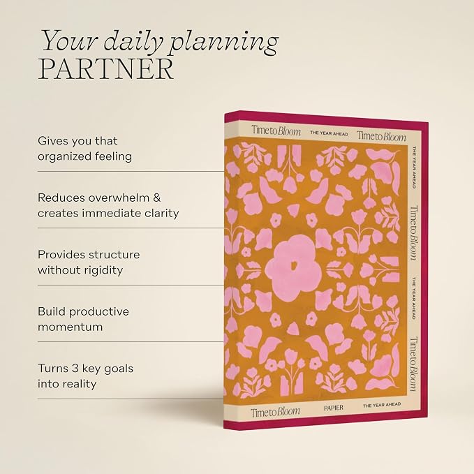 Papier Time to Bloom Daily Planner - Hardcover Vintage Design | Undated 16-Week Goal Planner | Track Habits, Thoughts, To-Dos & Priorities | Beautiful Motivational Gift