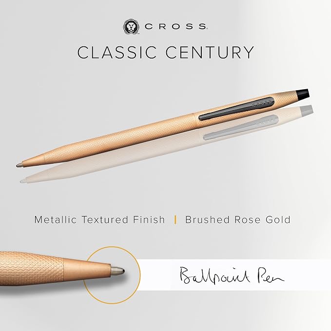 Cross Classic Century Brushed Rose-Gold PVD Ballpoint Pen - Refillable Pen for Effortless Writing - Black Ink - Durable Construction - Premier Distinctive Look - Gift-Ready