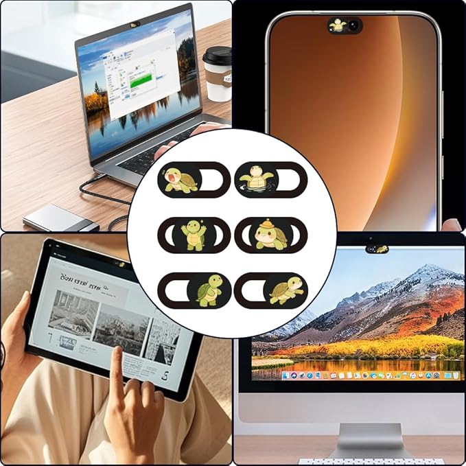 6Pcs 6 Styles Turtle Camera Cover Slide Cute Privacy Guard Accessories, 0.04 Inch Ultra Thin Webcam Cover Protector Blocker for Laptop Desktop Computer Tablet Notebook Mini PC Office Use
