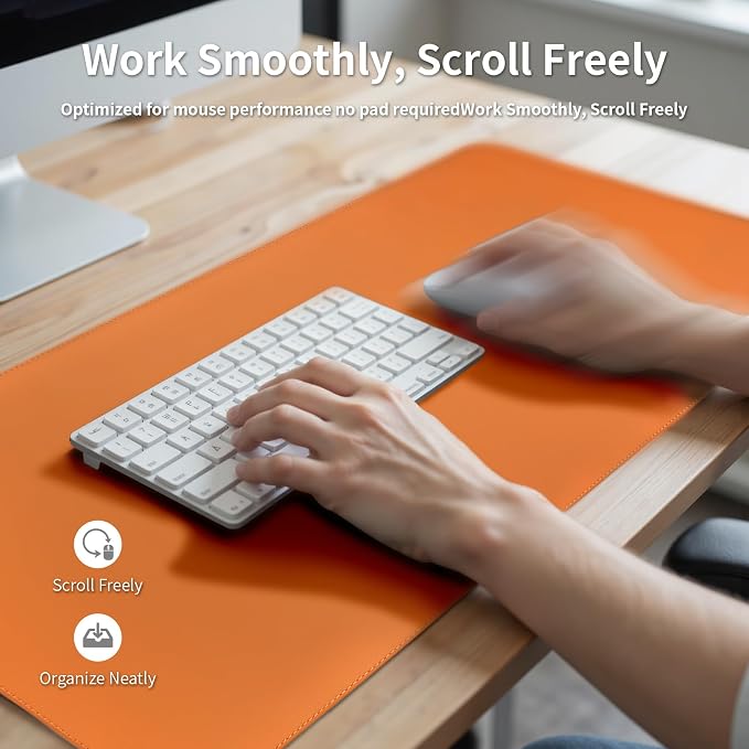 Large Desk Pad Non-Slip Desk Mat Protector for Keyboard Mouse Waterproof Vegan Leather Surface Faux Leather Laptop Mat Smooth Mouse Pad Premium Gift Tube Sunset Orange 35" X 17"