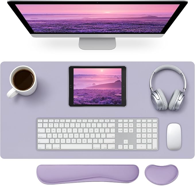 Mouse and Keyboard Pad, 3-in-1 Desk Mat Set, Wrist Rest for Computer Keyboard, Ergonomic Keyboard Wrist Rest Set for Office Home Decor(Lavender, 31.5" x 15.7")