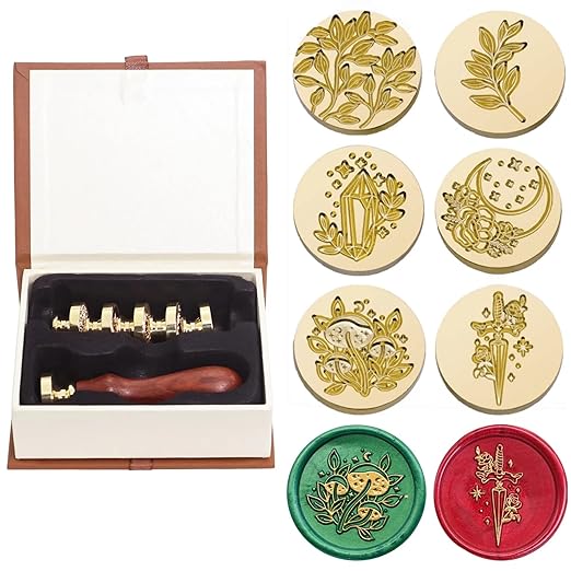 SWANGSA Wax Seal Stamp Set, Vintage 6 Pcs Flower Plant Pattern Sealing Wax Stamp Heads and 1 Wooden Handle for Wedding Greeting Cards Gift (Botanical Set)