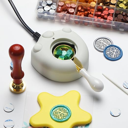 Flower Initial Alphabet B & Eucalyptus Wax Seal Stamp Kit with 2 Brass Head Electric Wax Seal Warmer & 600 Sealing Beads Ideal for Wedding Invitations Gift Wrapping Christmas (Floral B Kit)