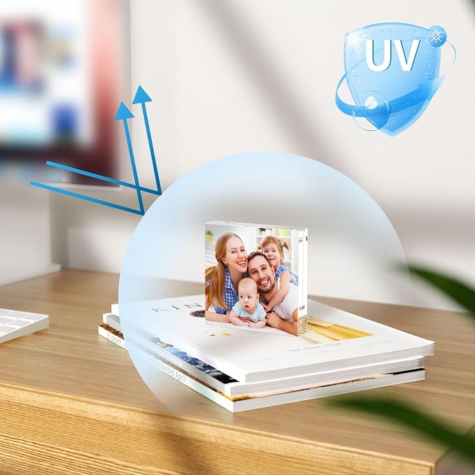 AITEE 4x4 Acrylic Picture Frames 3 Pack, Clear Picture Frames，20% Thicker | Freestanding Double Sided Magnetic Acrylic Lucite Frameless Transparent Square Frame Block Gift for Desktop Display