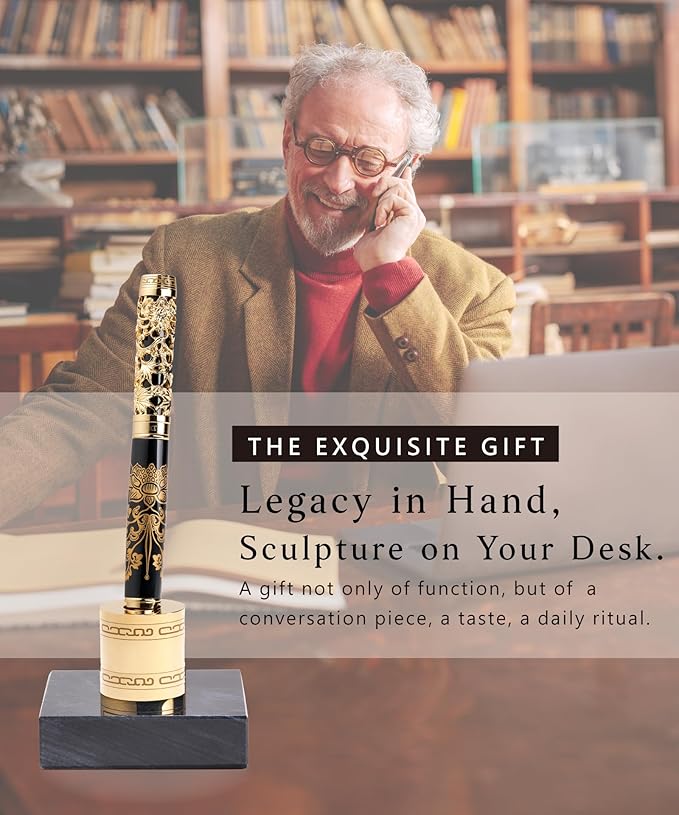 ARTEX Executive Rollerball Pen Sets With Stand - Museum Art Collections - Crafting Timeless Beauty - Luxury Pen Gift & Office Desk Decor, German SCHMIDT refill, Solid Metal & Marble Texture