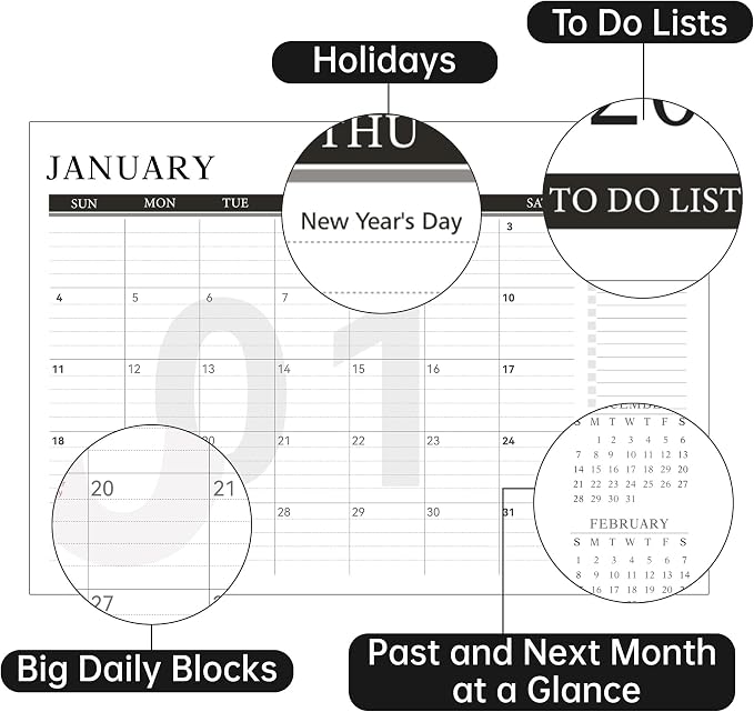 Yoment Desk Calendar Refill 2026-2027, Jan 2026-Dec 2027, Large 10"x16" Monthly Planner with to-do Lists 24 Months Calendar for Office School Home, Black