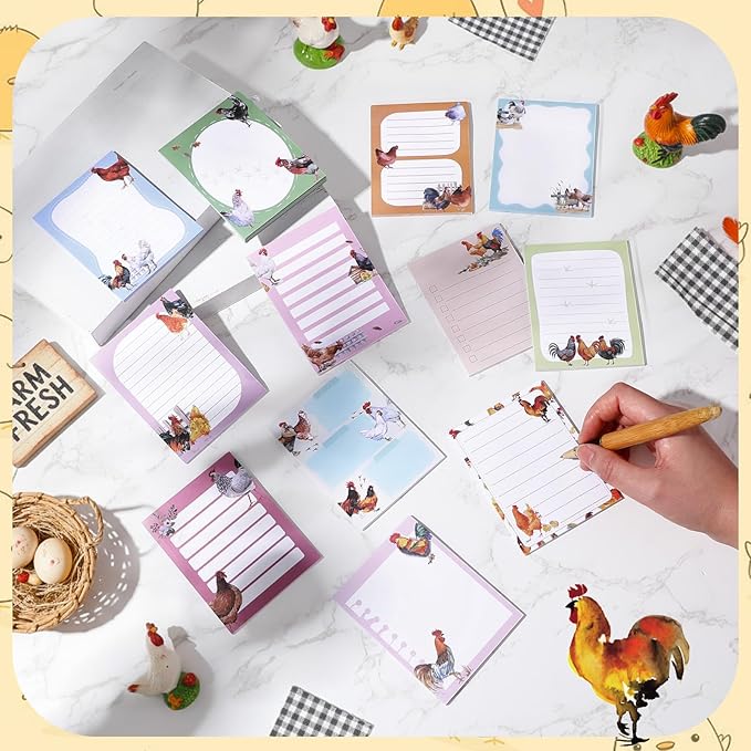 12 Pads Chicken Sticky Notes Cute Sticky Notes 3x4 Roosters Gifts for Women Chicken Funny Memos Animals Notepad Office Supplies Christmas Small Gifts