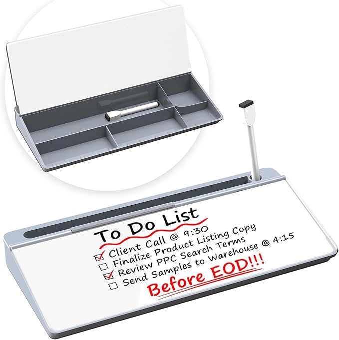 Desktop Whiteboard, Dry Erase Board Computer Keyboard Stand with Marker, Desk Organizers with Accessories for School, Home and Office Supplies (grey-white)