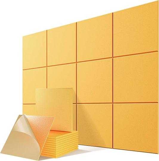 12 Pack Self-Adhesive Acoustic Panels, 12" X 12" X 0.4" High-Density Sound Proof Foam Panels for Walls, Soundproof Wall Panels for Home & Office (Gold)