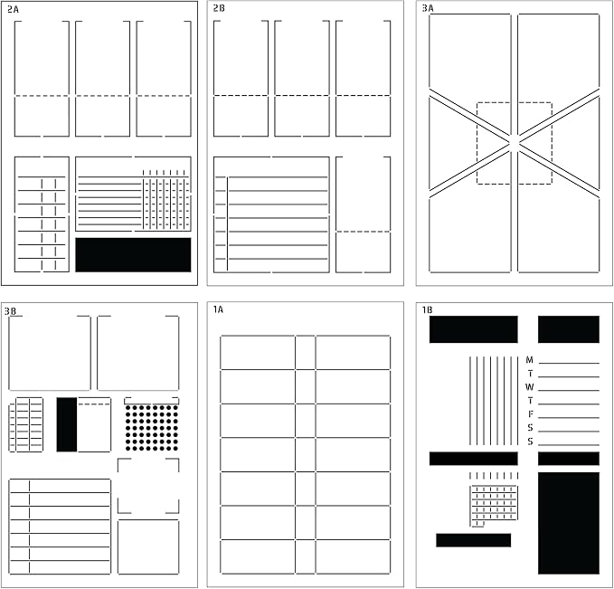 Speedy Spreads Journal Stencils (Weekly Layouts #1) - x6 Stencils for A5 Bullet Dot Grid Journal Notebook, Save Time on Full-Page Layouts, DIY Planner Templates for Productivity by Sunny Streak