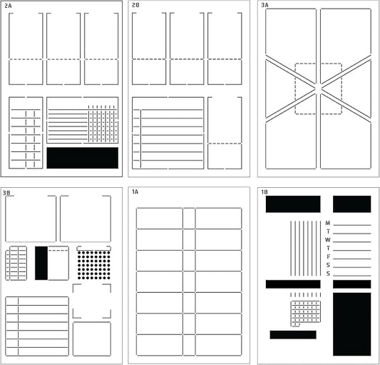 Speedy Spreads Journal Stencils (Weekly Layouts #1) - x6 Stencils for A5 Bullet Dot Grid Journal Notebook, Save Time on Full-Page Layouts, DIY Planner Templates for Productivity by Sunny Streak