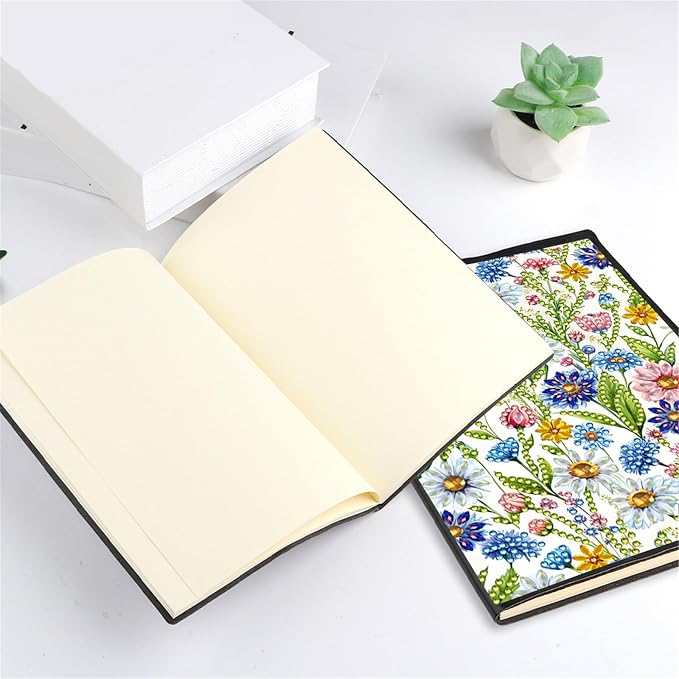 FRANDEK Diamond Art Painting Notebook Kit, Flower Bush A5 DIY Journal with 50 Blank Pages, Crystal Rhinestone Cover with Waterproof Canvas, Beginner Craft Set with Full Tools for Adults