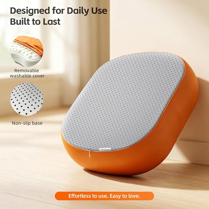 Foot Rest Under Desk, Memory Foam Ergonomic Footrest, Orange | Massage Pebble Surface, Office Foot Stool for Under Desk at Work, Gaming Foot Rest, Washable Cover, Non-Slip Base