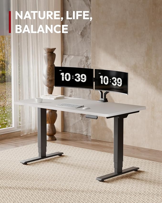 SANODESK Dual Motor Standing Desk 220lbs Height Adjustable Desk | 48"x30" Spacious One-Piece White Desktop & Black Frame, 4 Memory Presets, 3-Stage Legs, 220lbs, 2-Box for Home & Office