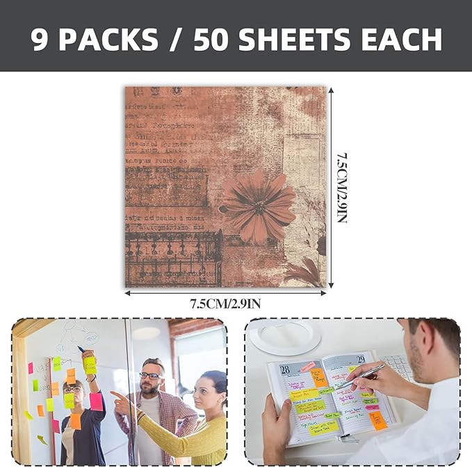 9 PCS Retro Sticky Notes 3x3 Cute and Aesthetic Post it Notes Self-Stick Note Pads for School, Office, and Home - Ideal Gifts for Teachers, Women, and Coworkers (Gothic Romance)
