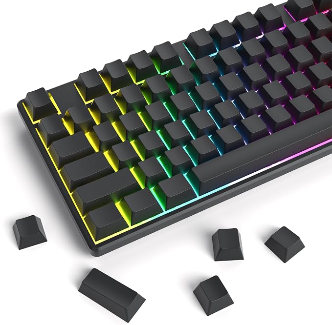 Guffercty kred Black Grey Blank Keycaps Thick PBT Cherry Profile, 129 Keys Minimalist Dolch Keycap Set with 7U Spacebar for Mechanical Keyboard(Blank Grey Black)