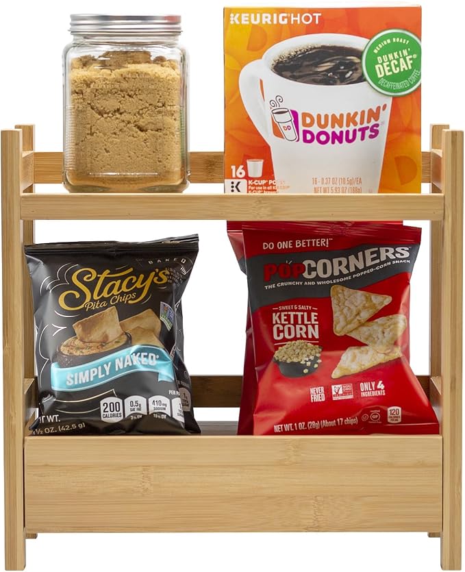Sorbus 2-Tier Bamboo Countertop Shelf with Hidden Drawer for Vanity, Matcha Shelf, Bathroom Storage Cabinet, Under Sink Organizer, Bathroom Storage, Matcha Station Shelf (13″ L x 6.5″ W x 12.6″ H)