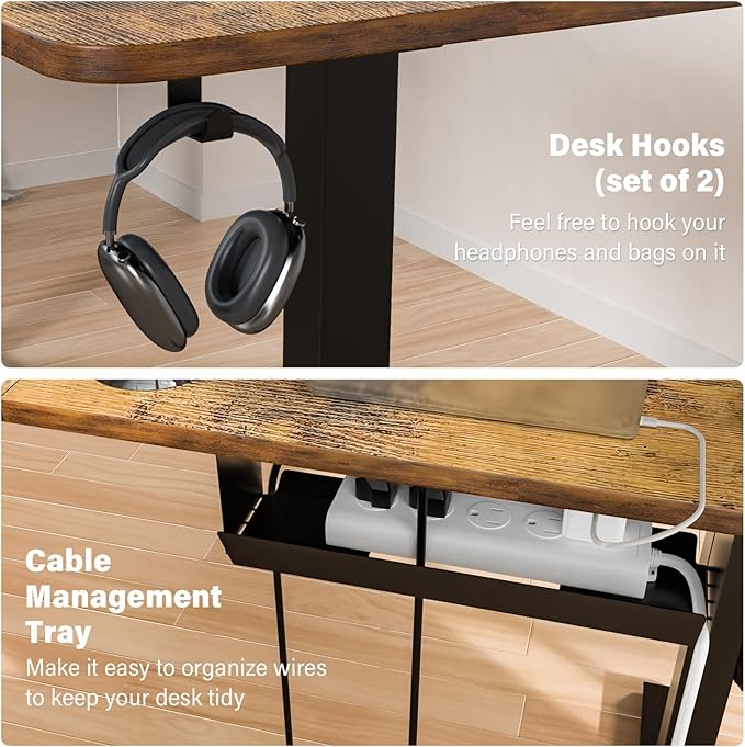 63 x 55 inch L-Shaped Standing Desk, Corner Computer Desk, Electric Standing Desk Adjustable Height, Sit to Stand Ergonomic Workstation for Home Office, Rustic Brown