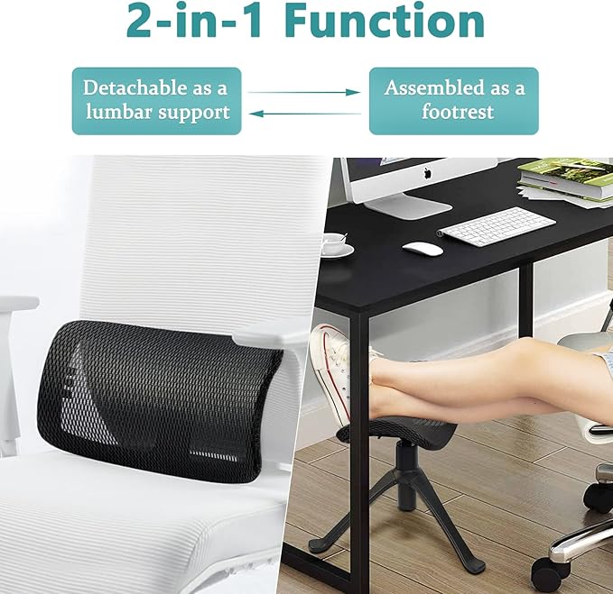 Lilithye Footrest for Desk Adjustable Height 2-in-1 Function Rotatable Ergonomic Under Desk Footrest Ottoman Stool Rolling Leg Rest for Home Office (Black)