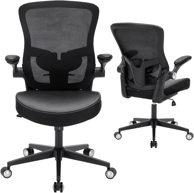 Office Chair-400lbs, Ergonomic Heavy Duty Office Desk Chair with Adjustable Lumbar Support Breathable Mesh Computer Chair with Flip-Up Armrests, Comfy Home Office Desk Chair for Heavy People