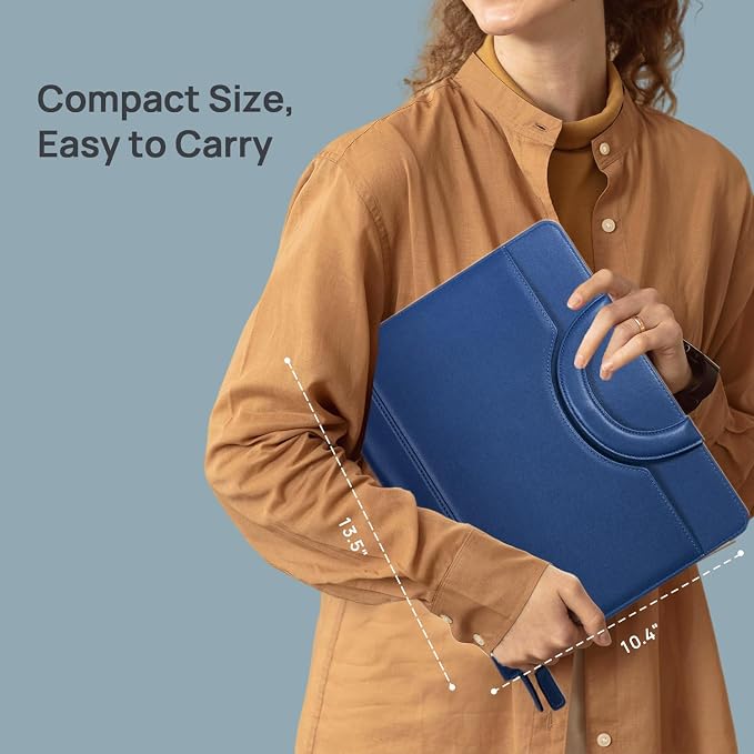 POPRUN Portfolio Organizer with Handle, PU Leather Padfolio Binder Including 50 Page Writing Pad, Document Tablet Business Card Storage Folder for Office Conference, Blue