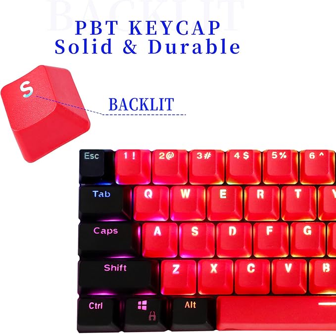 GTSP 61 Red Keycaps 60 Percent Keycap Set PBT OEM Ducky Keycap with Key Puller Fit for Cherry MX switches Mechanical Gaming Keyboard (Milan A
