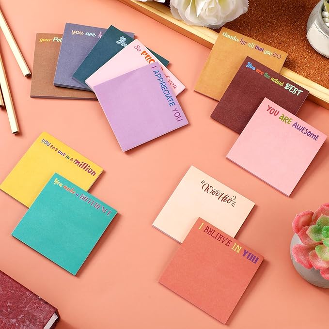 Yinder 24 Pcs Inspirational Sticky Notes Thank You Gift Motivational Sticky Note Pad Employee Appreciation Gift Bulk for Staff Coworker Teacher Nurse Office Groups 3 x 3'' (Thank You,Vintage Style)