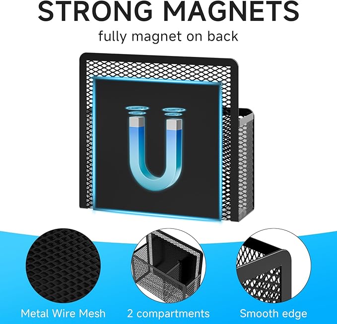 Marbrasse Magnetic Dry Erase Marker Holder, Mesh Pen Holder for Whiteboard，Magnet Pencil Organizer Storage for Refrigerator Locker Accessories Organizer for Home, School and Office(Black)