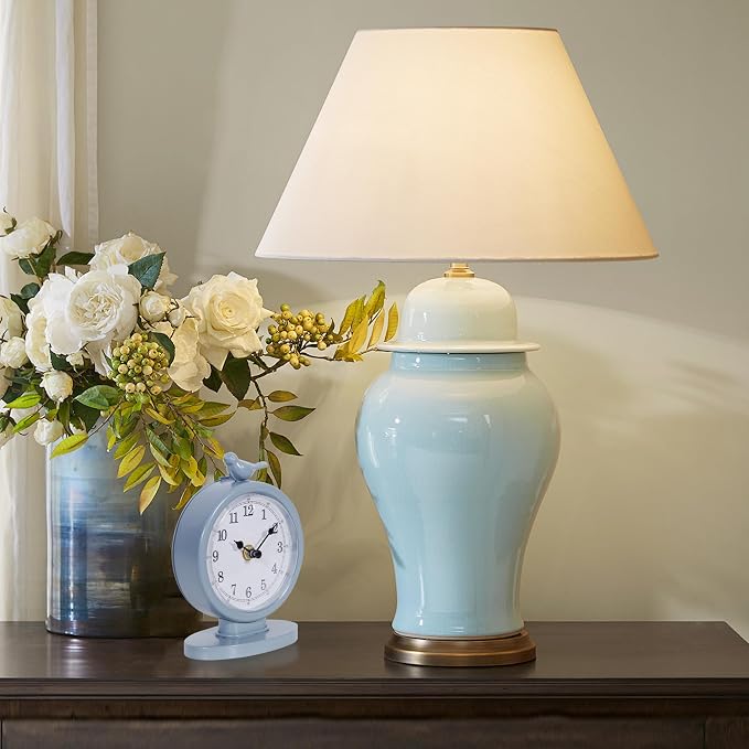 Classic Vintage Analog Mantel Desk Clock, Bright Blue | With Light, Silent Sweep Movement, Decorative Metal, For Living Room Shelf Bedside Home Decor