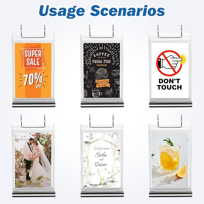 SEWACC Flip Menu Stand, Vertical Table Card Flip Acrylic Display Sign Holder Calendar Type Multi-Page Poster Photo Display T-Shaped Desktop Folder with Base, 21.00X11.50X6.00CM, Transparent