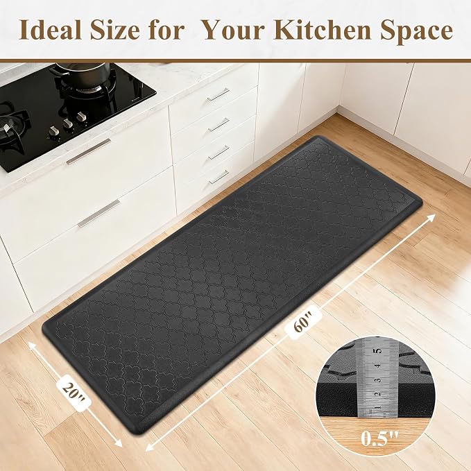HEBE Anti Fatigue Kitchen Mats for Floor 20"x60", Cushioned Standing Mat | Non Slip Waterproof Kitchen Runner Rug, Heavy Duty Padded Foam Comfort Mat Floor Carpet for Standing Desk, Laundry, Sink